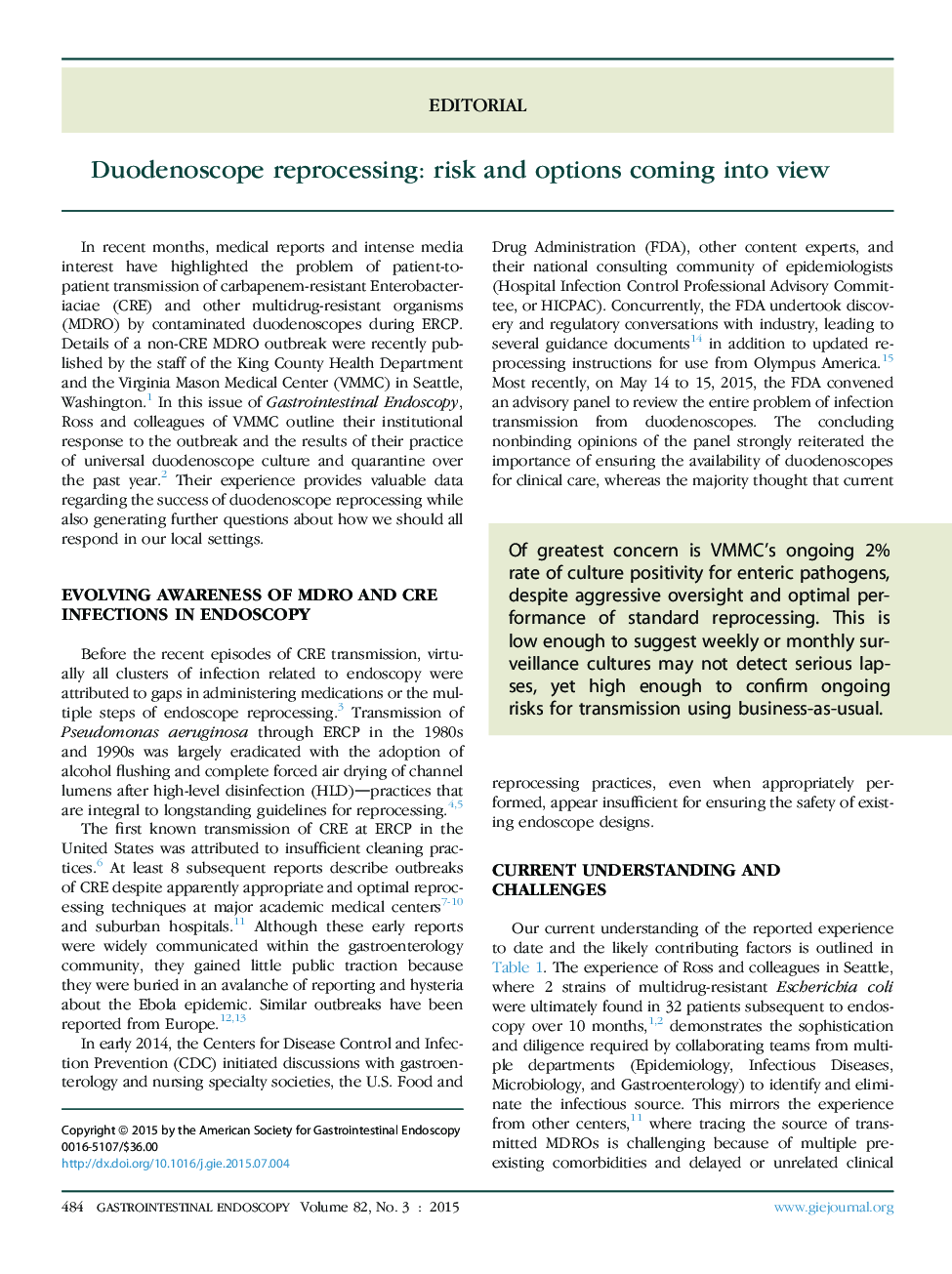 Duodenoscope reprocessing: risk and options coming into view