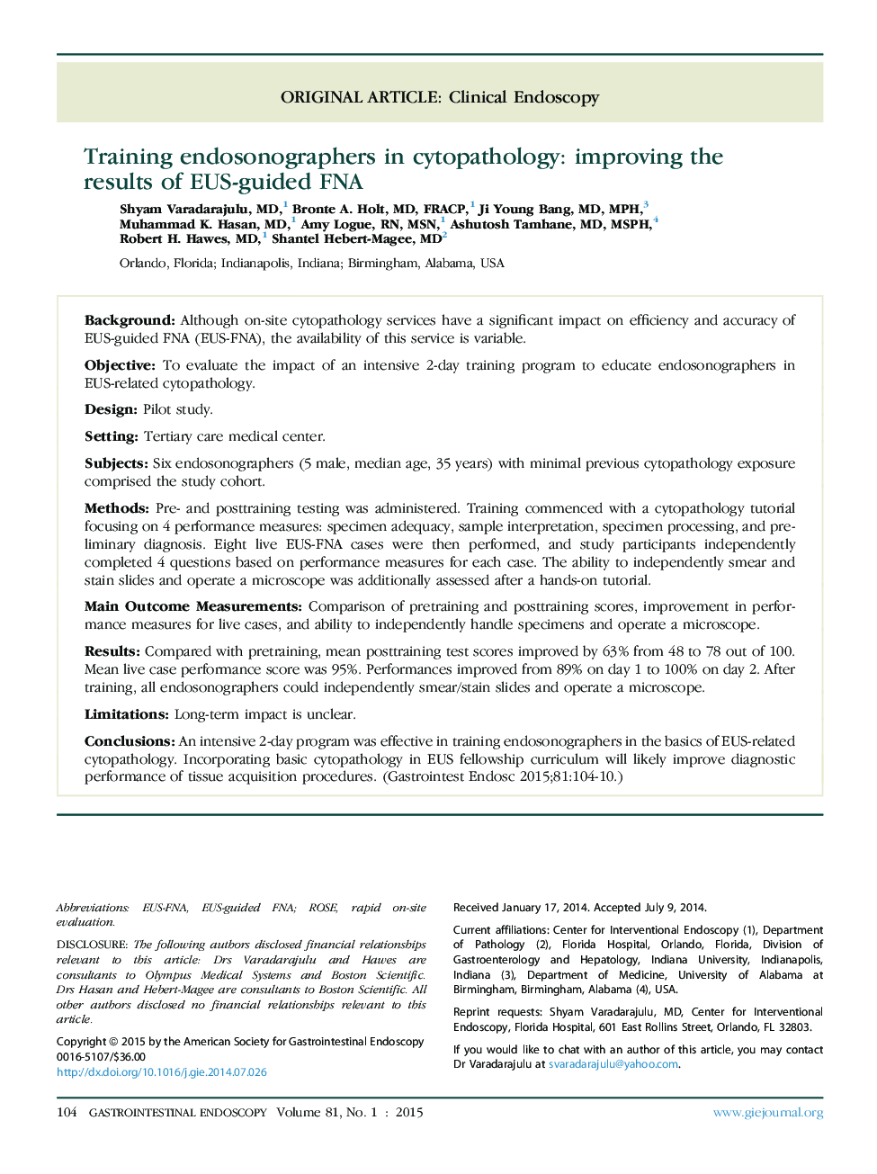 Training endosonographers in cytopathology: improving the results of EUS-guided FNA 