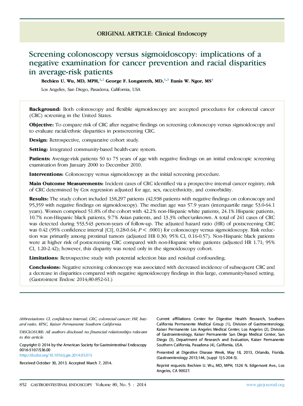 Screening colonoscopy versus sigmoidoscopy: implications of a negative examination for cancer prevention and racial disparities in average-risk patients