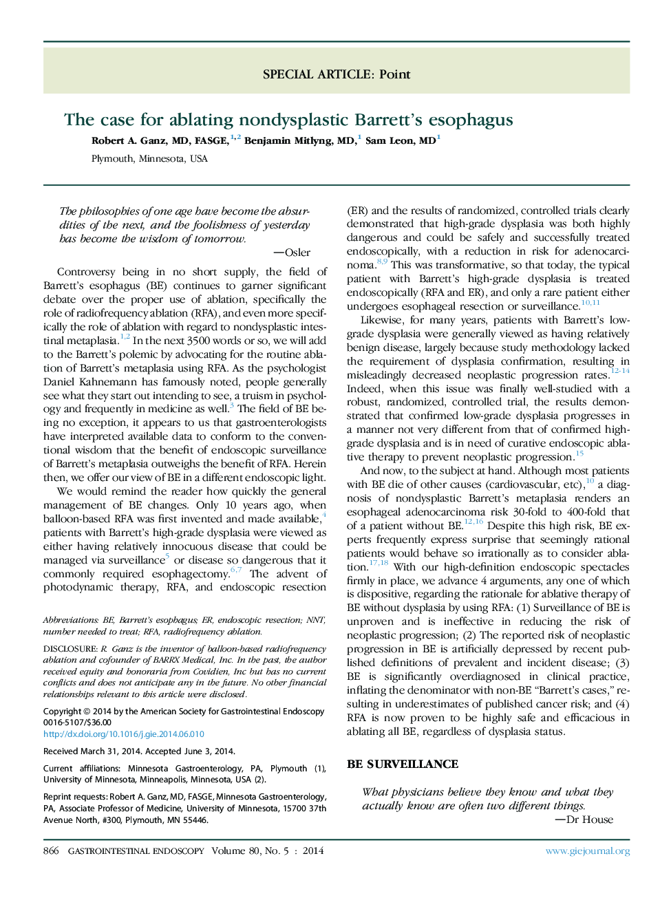 The case for ablating nondysplastic Barrett's esophagus