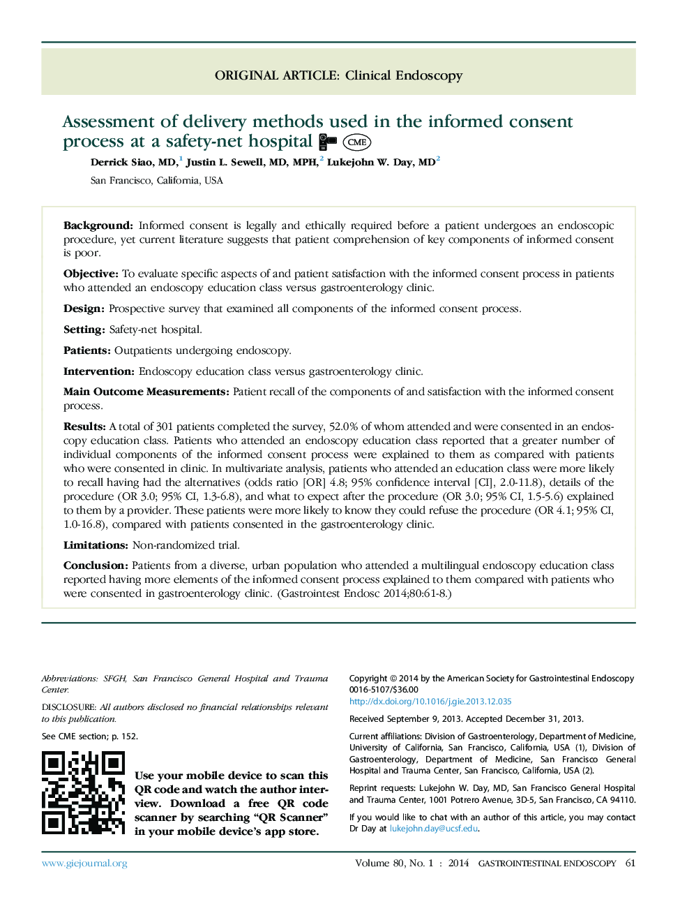 Assessment of delivery methods used in the informed consent process at a safety-net hospital 