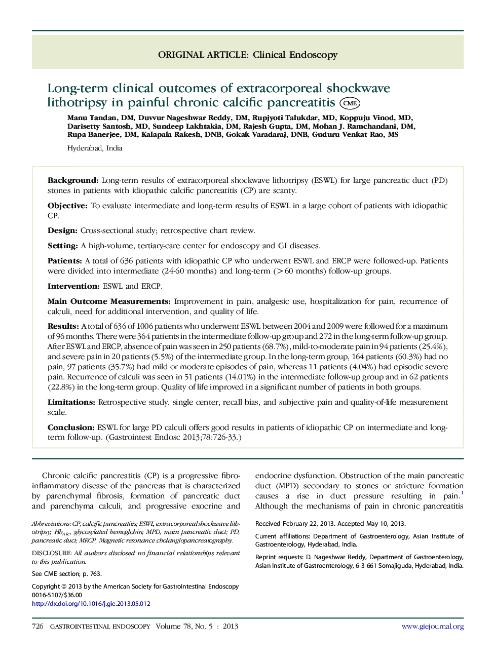 Long-term clinical outcomes of extracorporeal shockwave lithotripsy in painful chronic calcific pancreatitis 