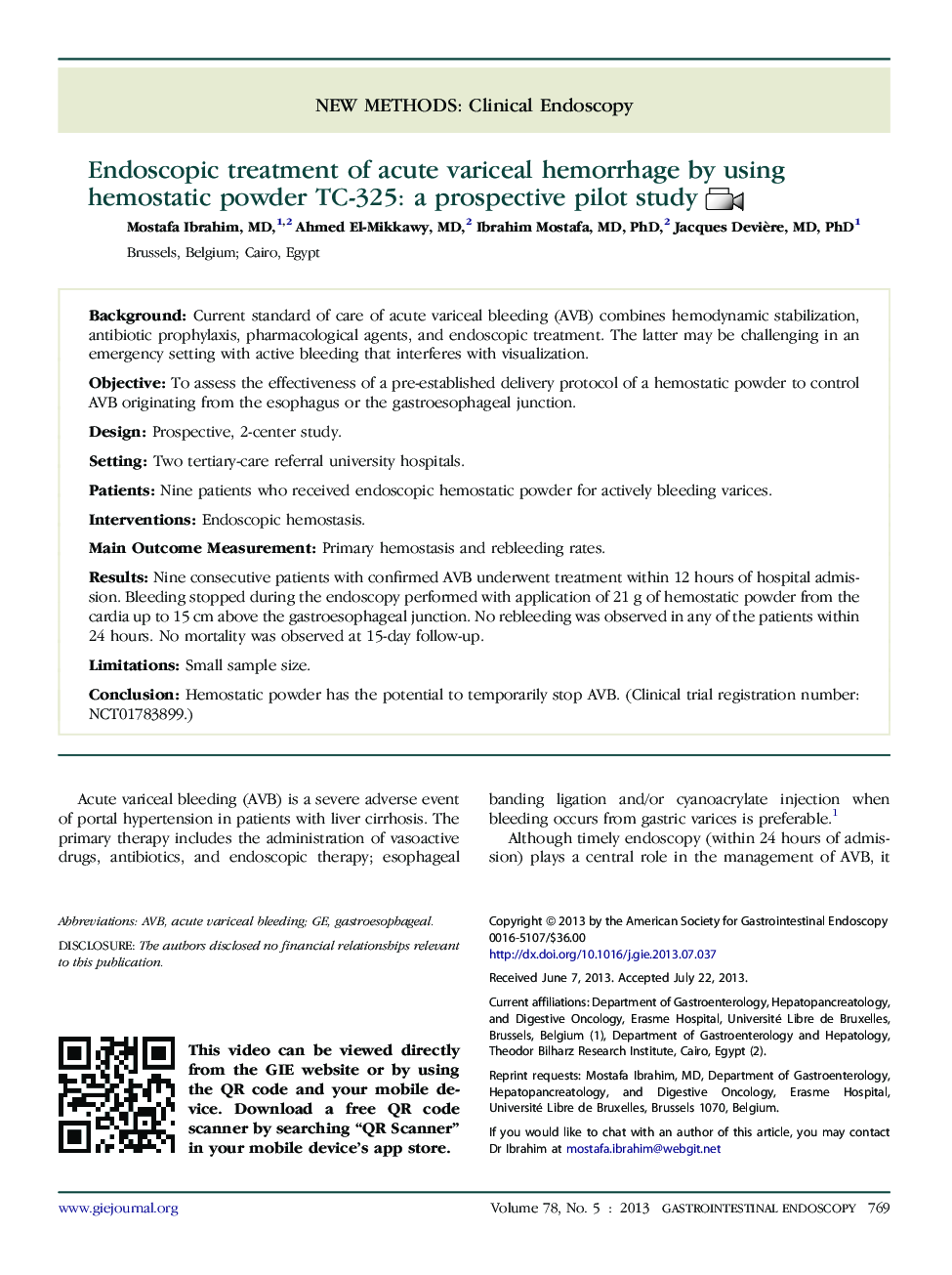 Endoscopic treatment of acute variceal hemorrhage by using hemostatic powder TC-325: a prospective pilot study 