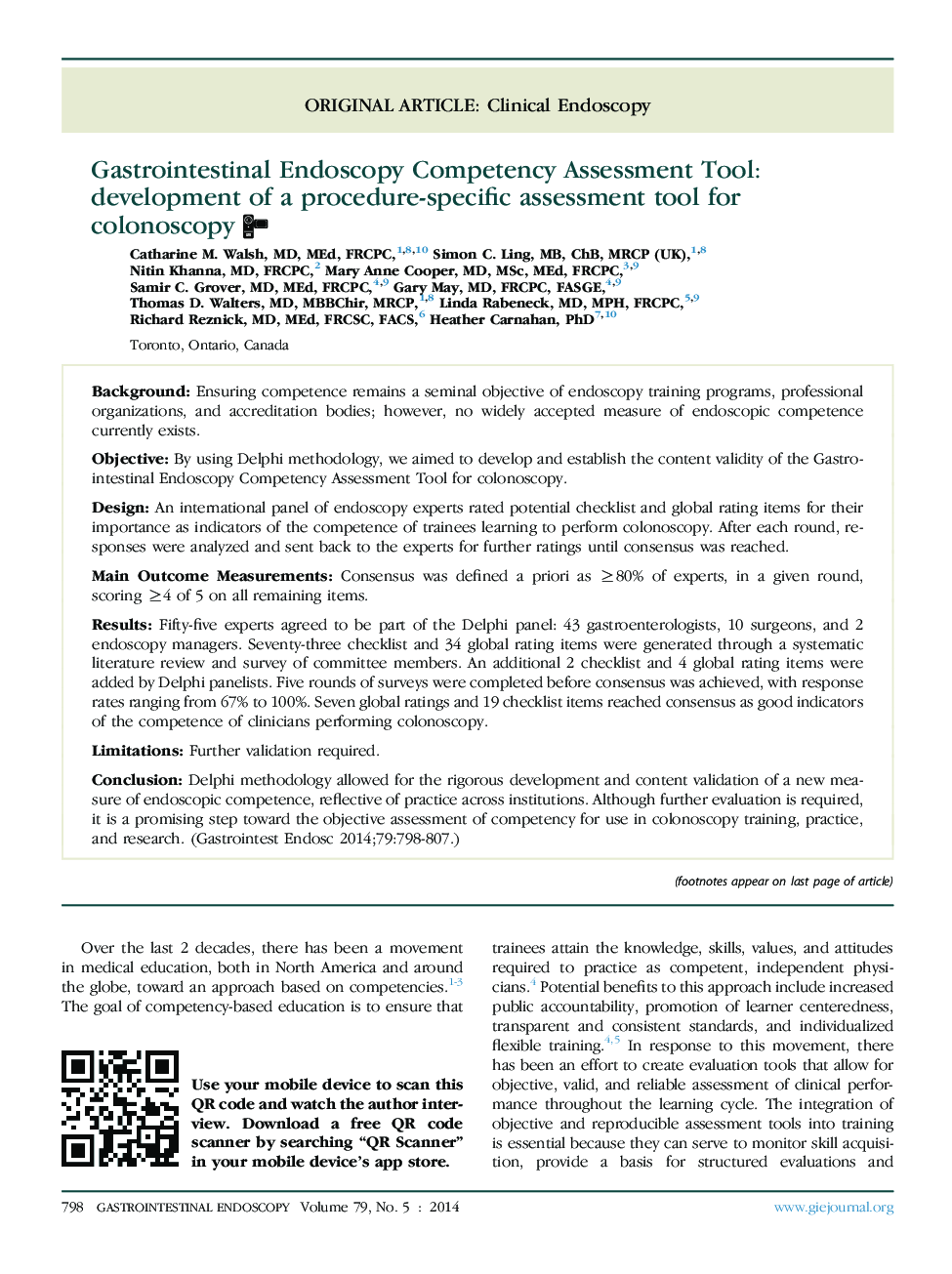 Gastrointestinal Endoscopy Competency Assessment Tool: development of a procedure-specific assessment tool for colonoscopy