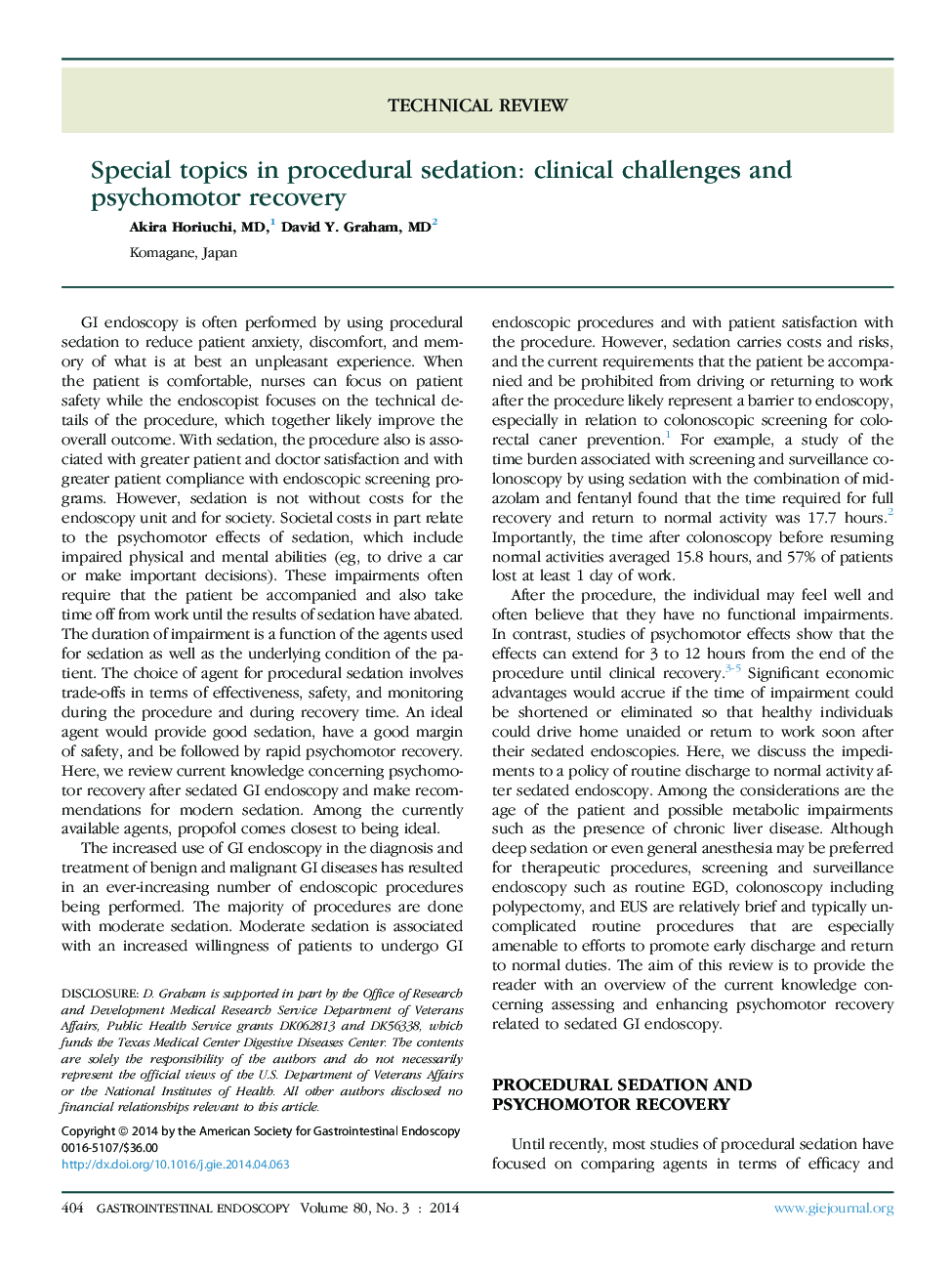 Special topics in procedural sedation: clinical challenges and psychomotor recovery