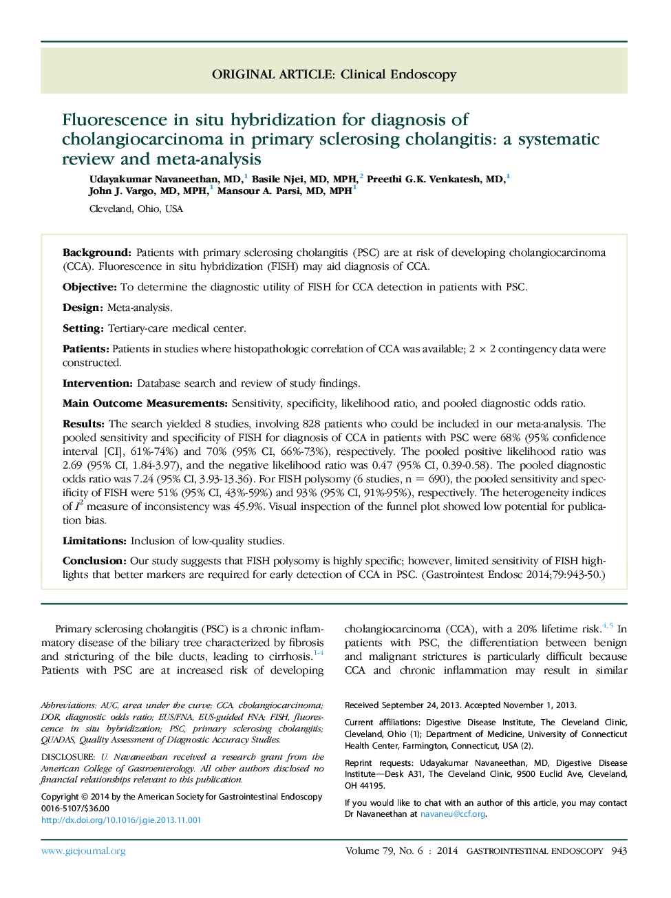 Fluorescence in situ hybridization for diagnosis of cholangiocarcinoma in primary sclerosing cholangitis: a systematic review and meta-analysis