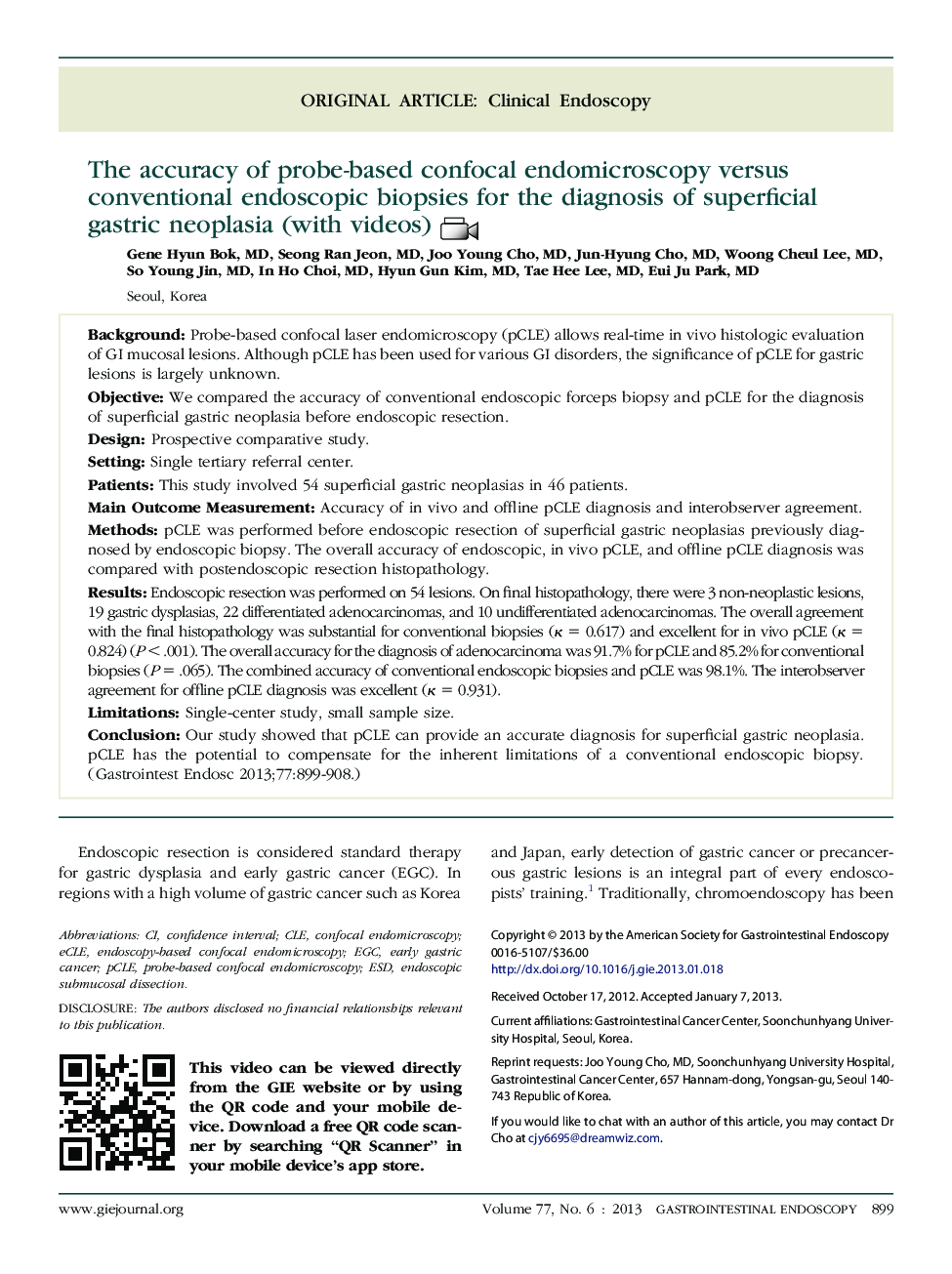 The accuracy of probe-based confocal endomicroscopy versus conventional endoscopic biopsies for the diagnosis of superficial gastric neoplasia (with videos) 