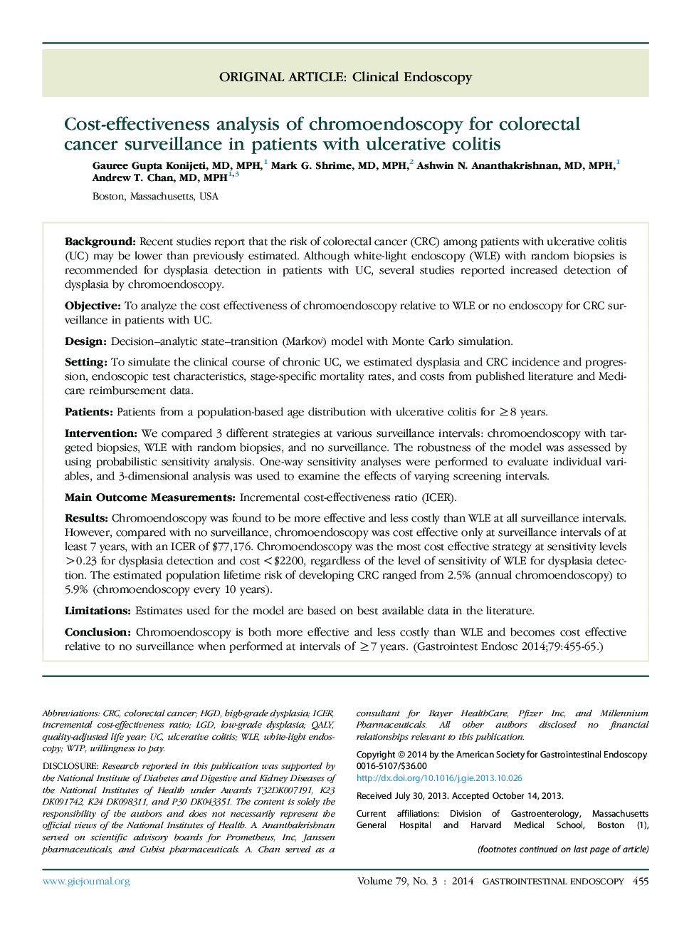 Cost-effectiveness analysis of chromoendoscopy for colorectal cancer surveillance in patients with ulcerative colitis 