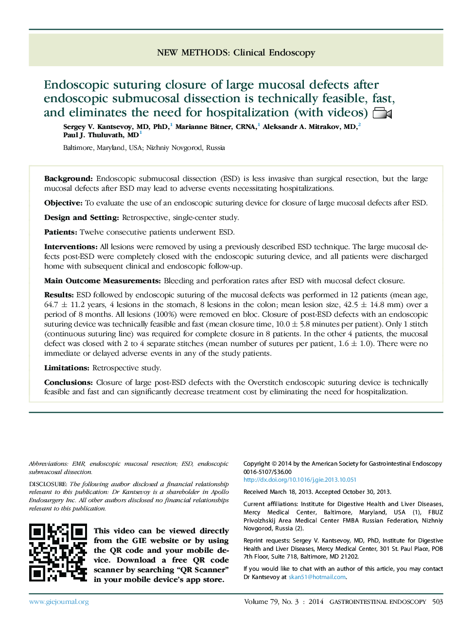 Endoscopic suturing closure of large mucosal defects after endoscopic submucosal dissection is technically feasible, fast, and eliminates the need for hospitalization (with videos) 