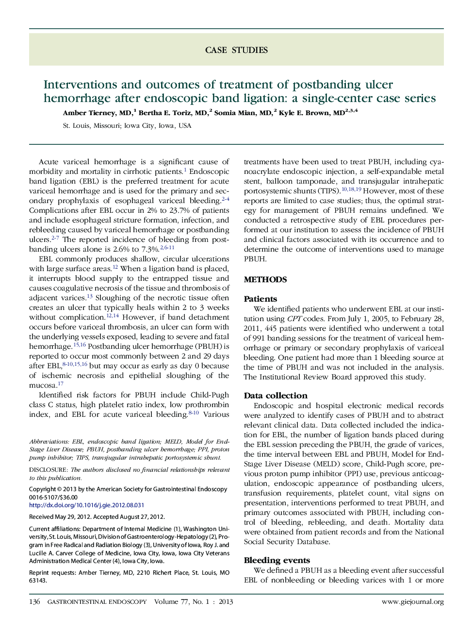 Interventions and outcomes of treatment of postbanding ulcer hemorrhage after endoscopic band ligation: a single-center case series