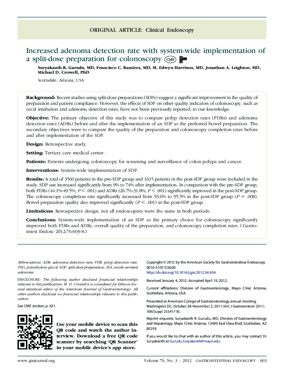 Increased adenoma detection rate with system-wide implementation of a split-dose preparation for colonoscopy