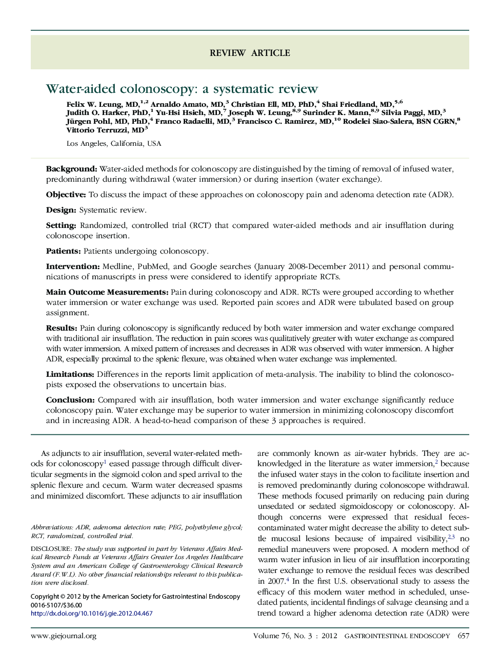 Water-aided colonoscopy: a systematic review 