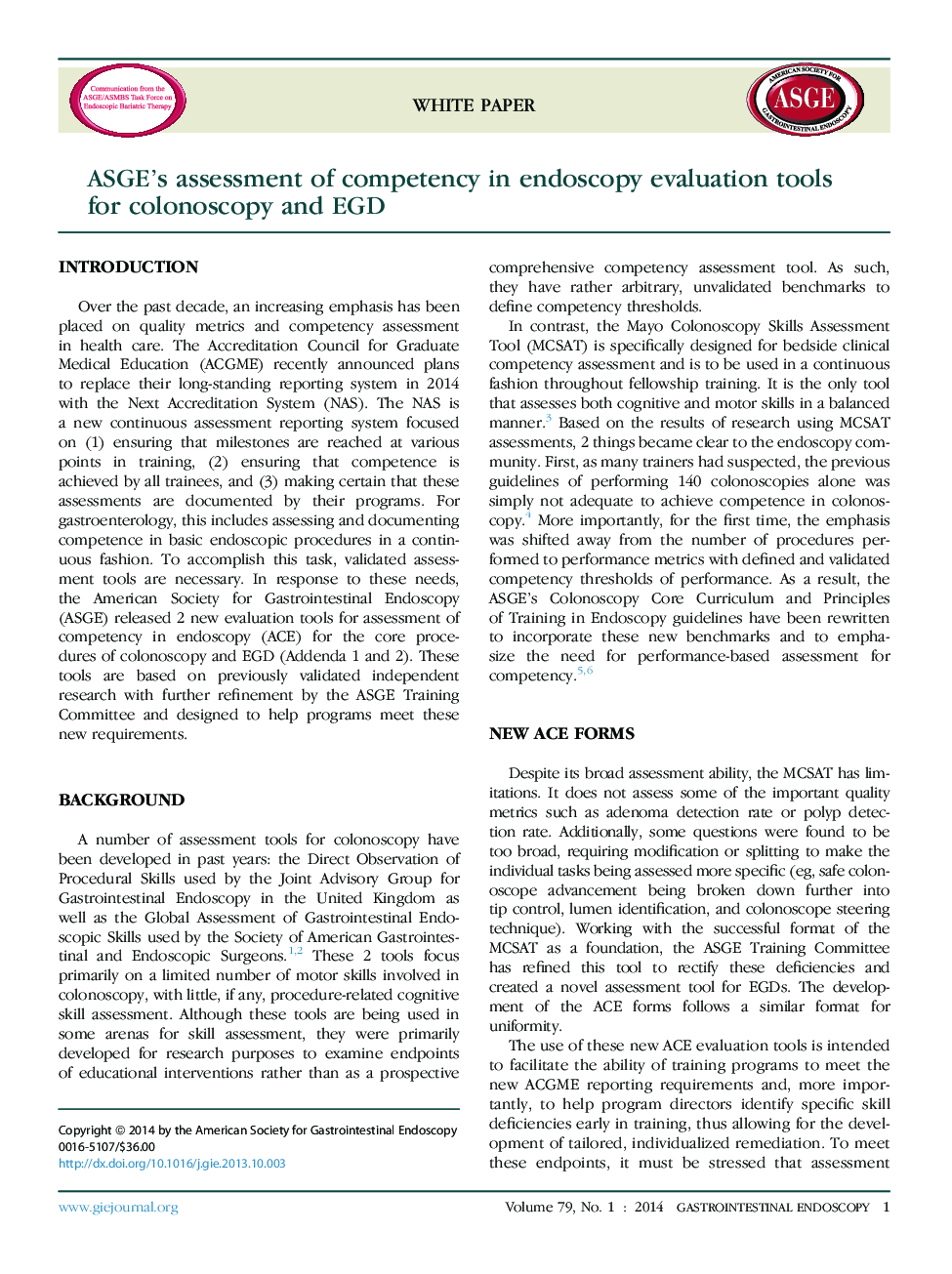 ASGE's assessment of competency in endoscopy evaluation tools for colonoscopy and EGD