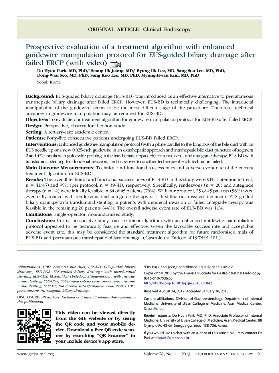 Prospective evaluation of a treatment algorithm with enhanced guidewire manipulation protocol for EUS-guided biliary drainage after failed ERCP (with video) 