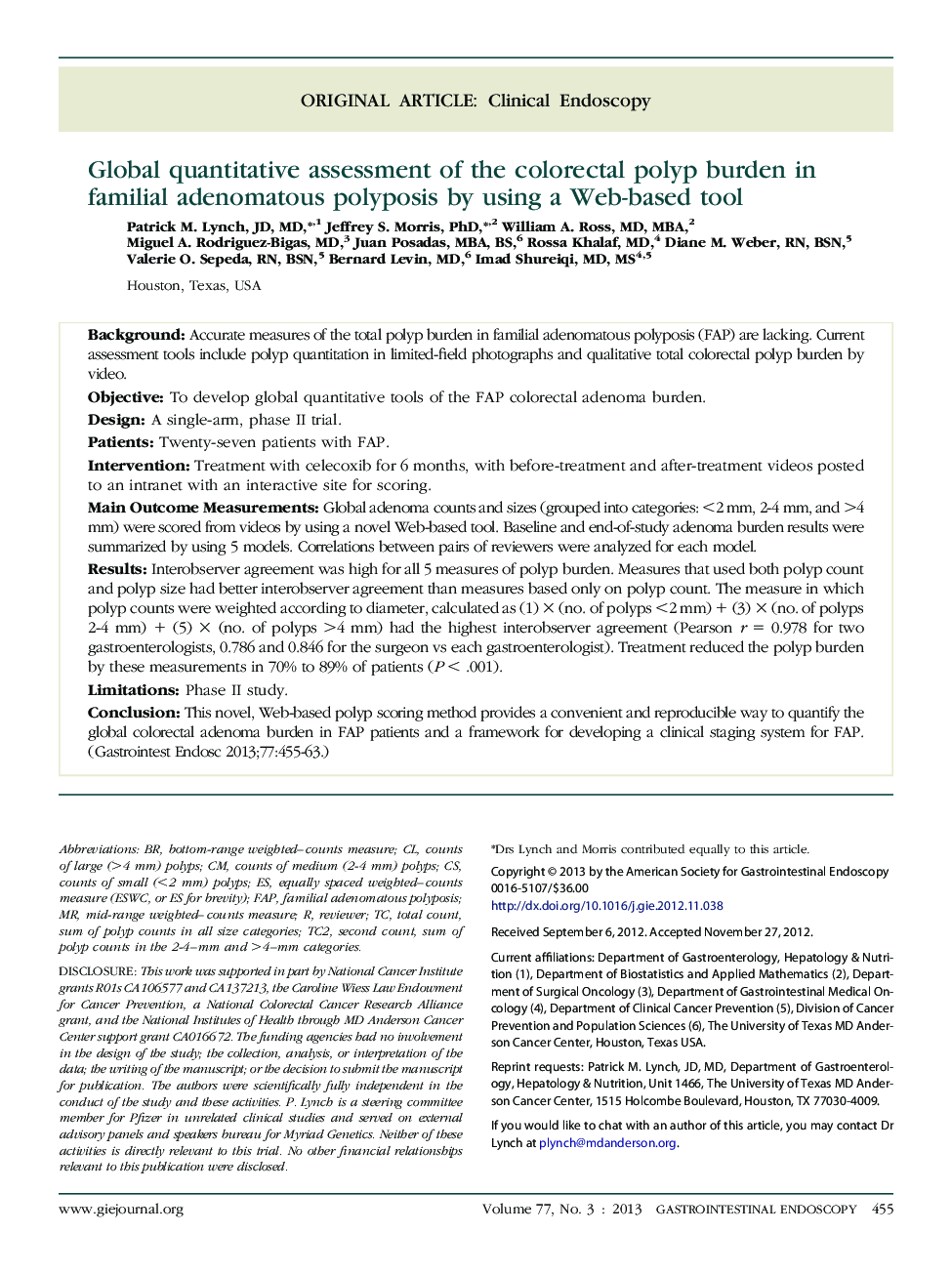 Global quantitative assessment of the colorectal polyp burden in familial adenomatous polyposis by using a Web-based tool