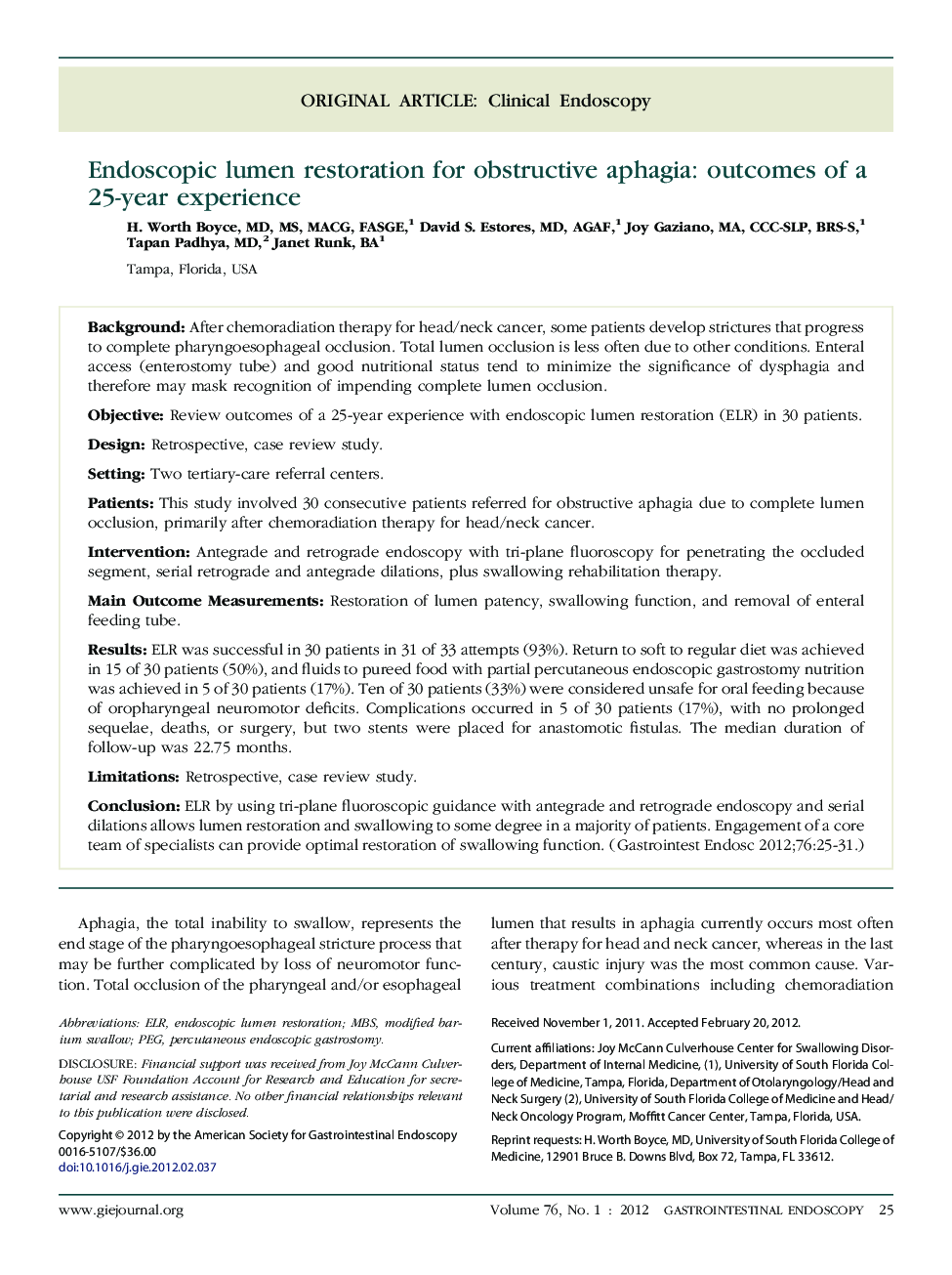 Endoscopic lumen restoration for obstructive aphagia: outcomes of a 25-year experience 