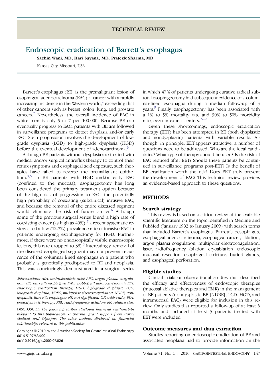 Endoscopic eradication of Barrett's esophagus