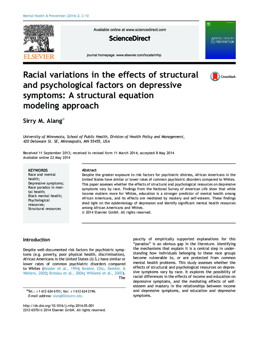 Racial variations in the effects of structural and psychological factors on depressive symptoms: A structural equation modeling approach