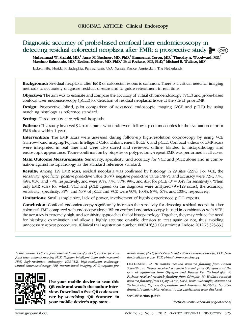 Diagnostic accuracy of probe-based confocal laser endomicroscopy in detecting residual colorectal neoplasia after EMR: a prospective study