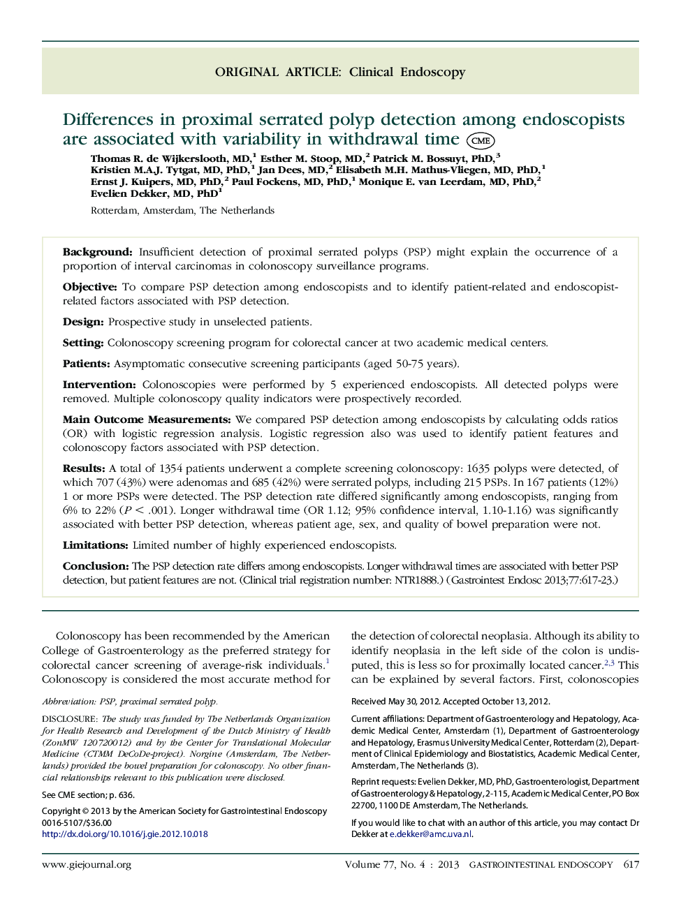 Differences in proximal serrated polyp detection among endoscopists are associated with variability in withdrawal time 