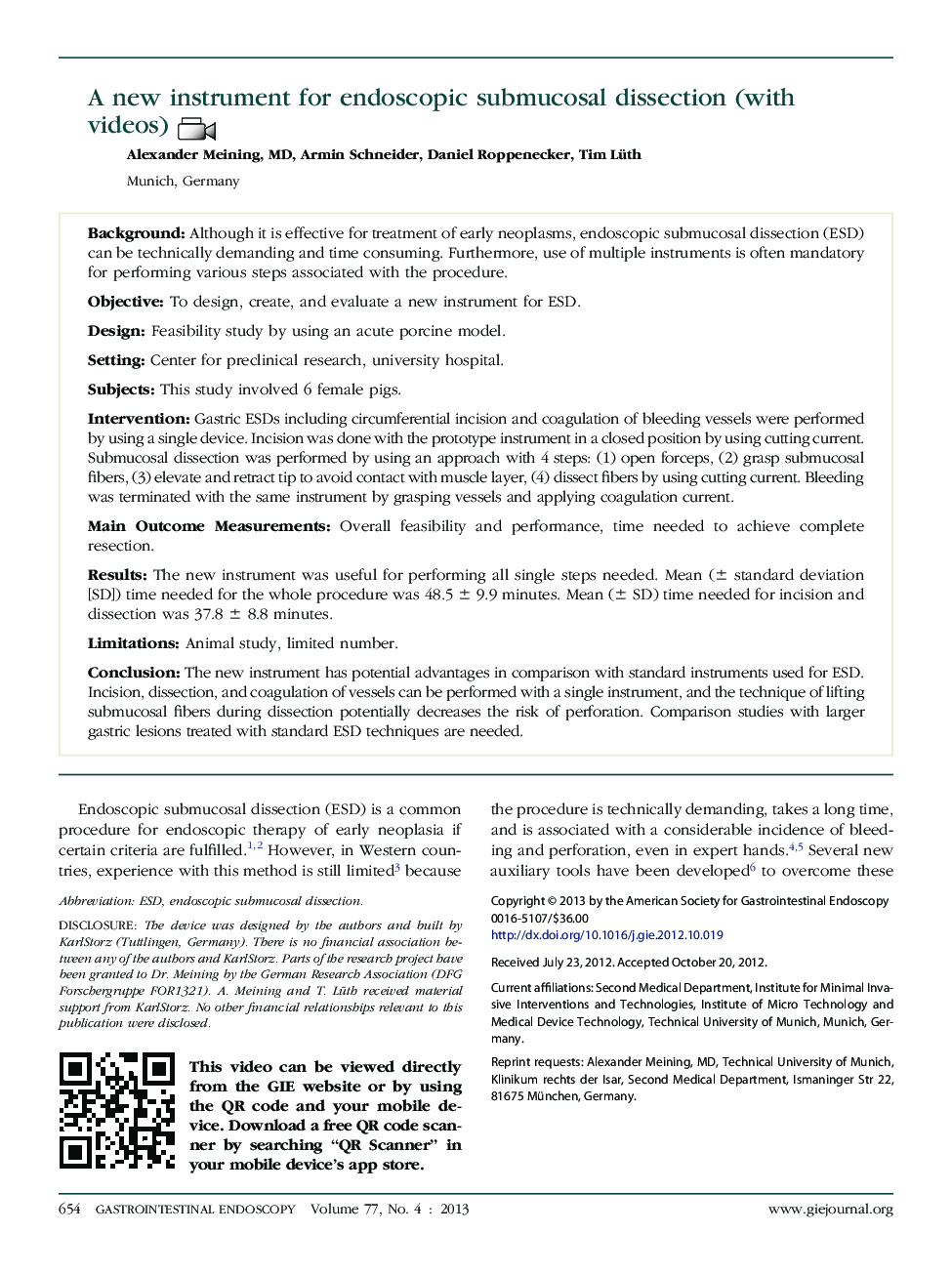 A new instrument for endoscopic submucosal dissection (with videos) 