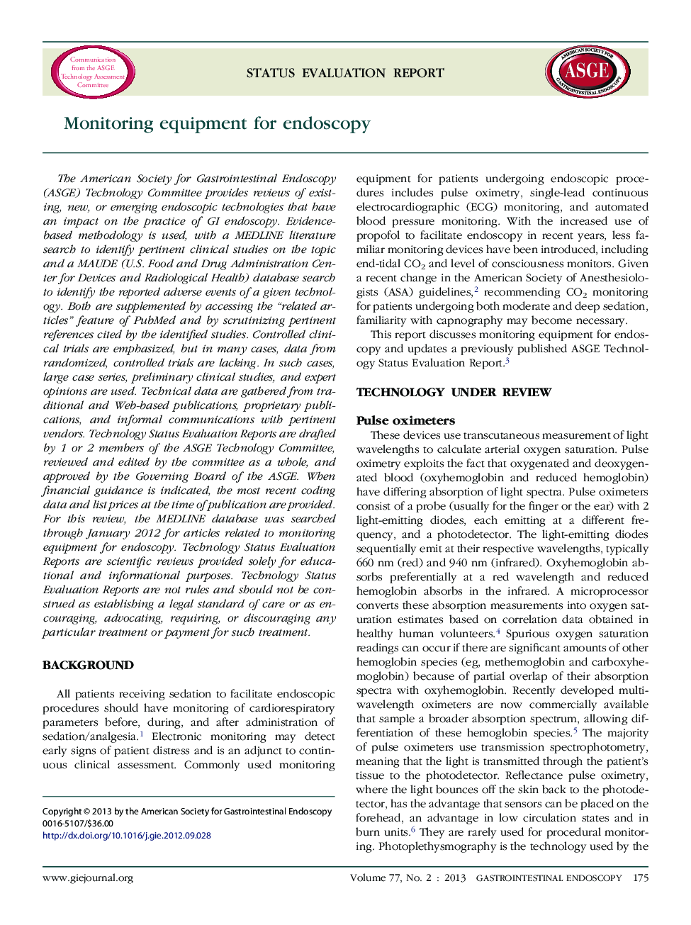 Monitoring equipment for endoscopy