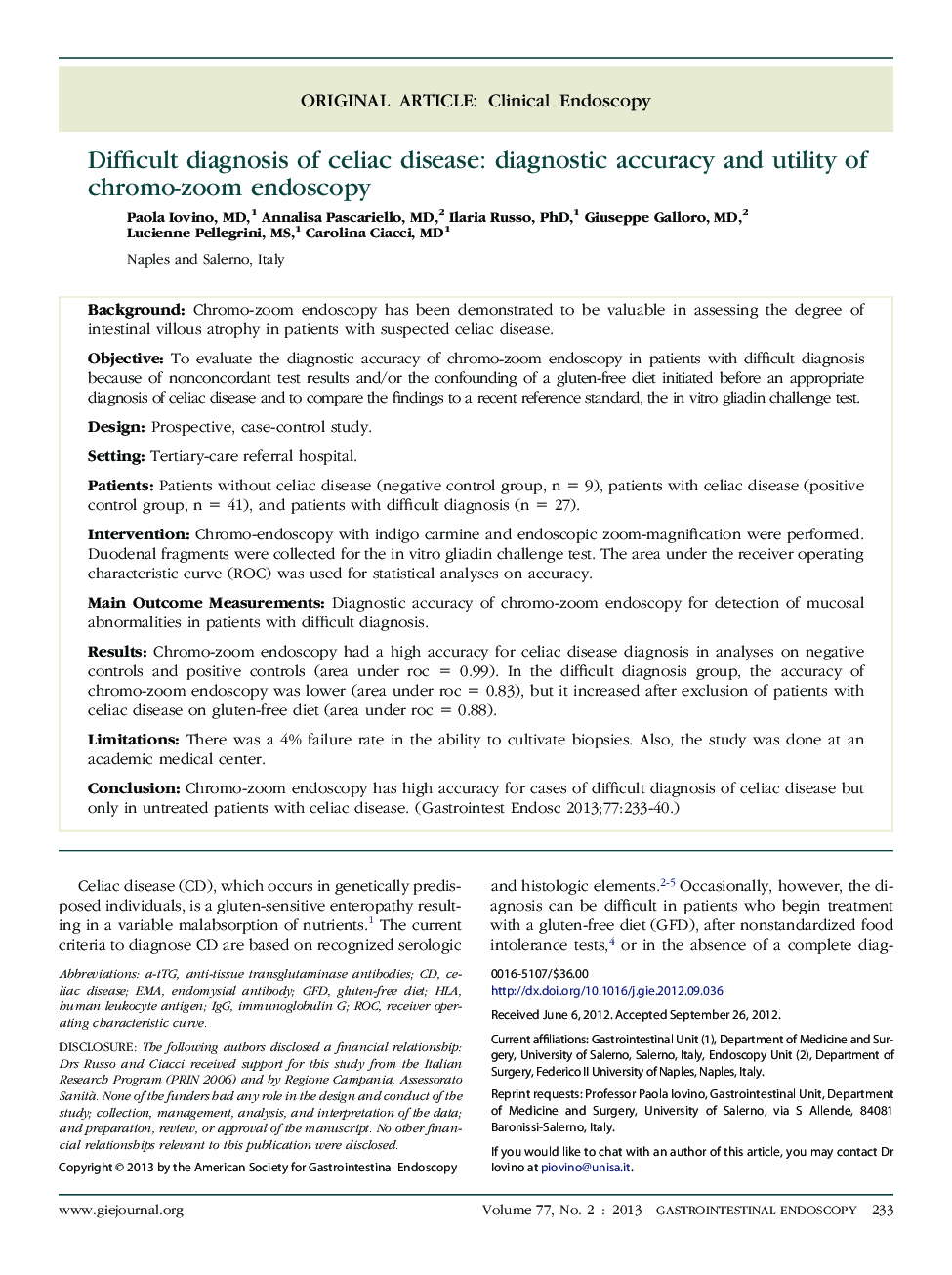 Difficult diagnosis of celiac disease: diagnostic accuracy and utility of chromo-zoom endoscopy 