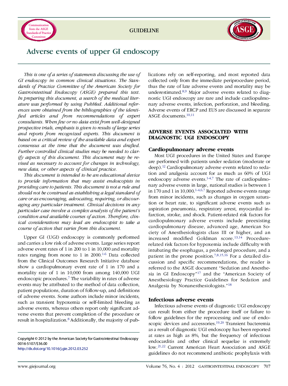 Adverse events of upper GI endoscopy