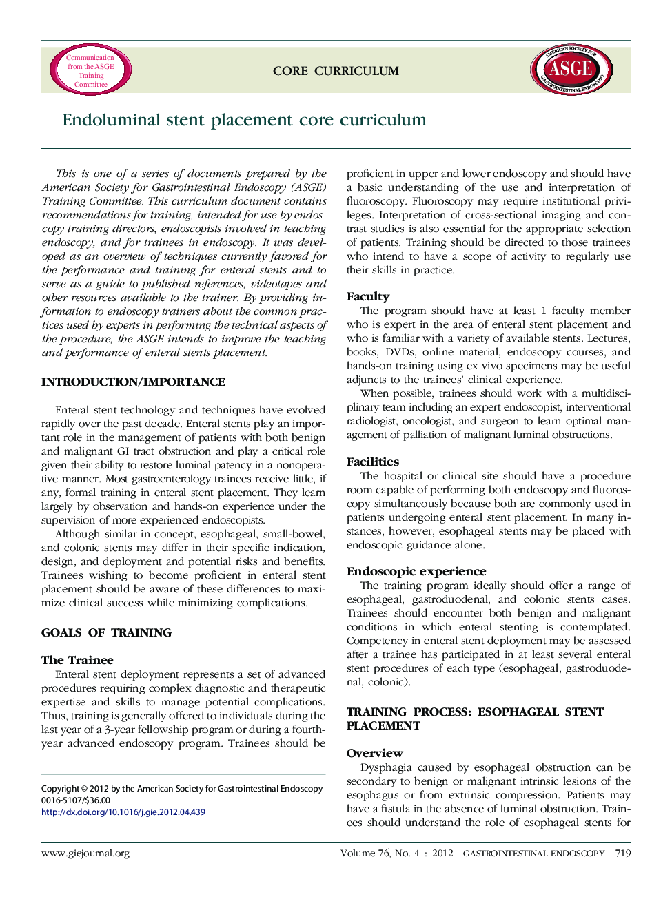 Endoluminal stent placement core curriculum