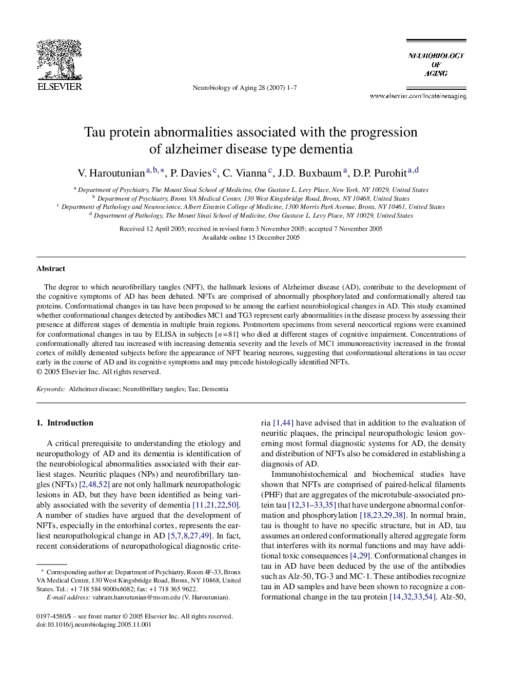 Tau protein abnormalities associated with the progression of alzheimer disease type dementia