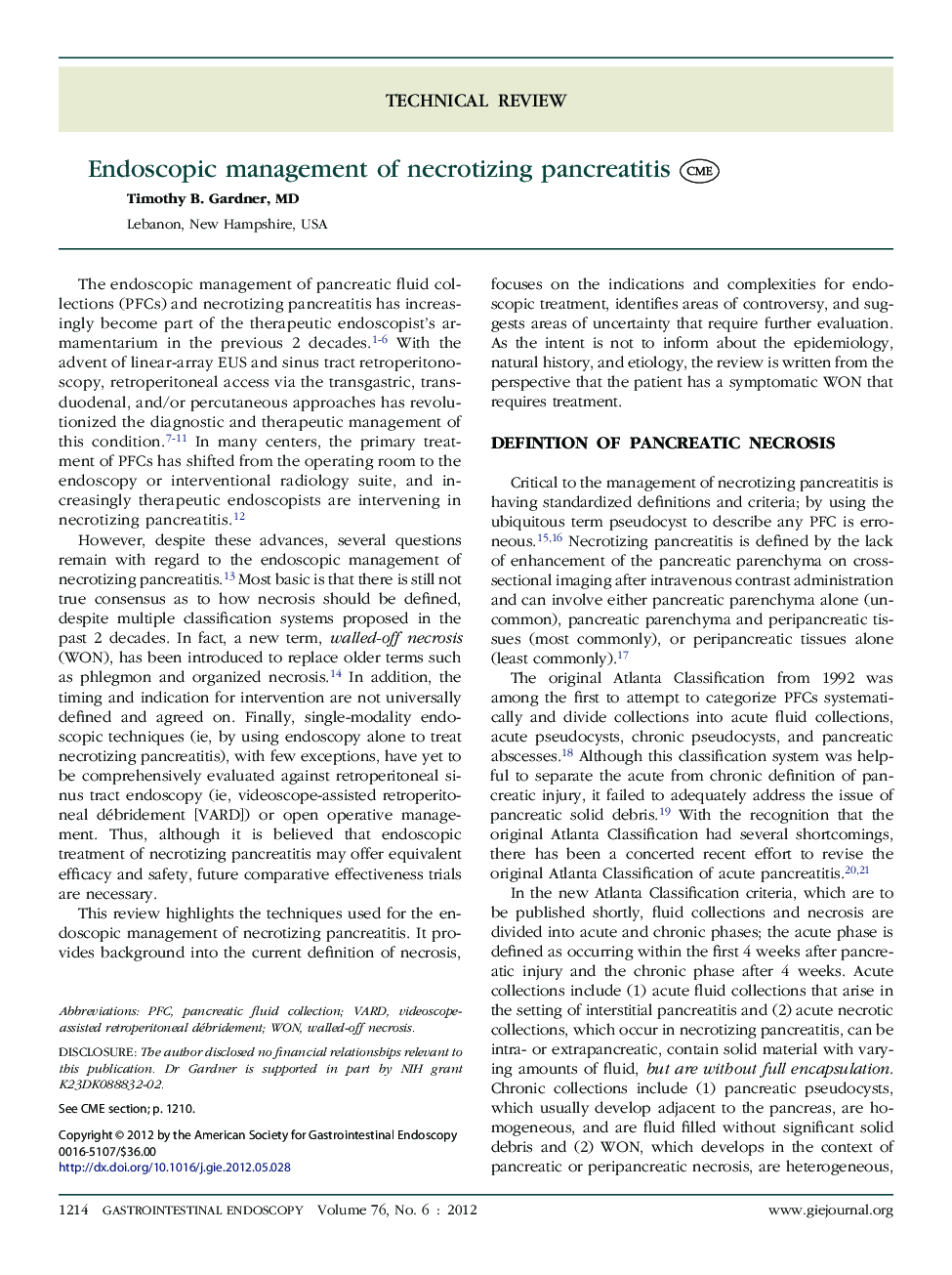 Endoscopic management of necrotizing pancreatitis