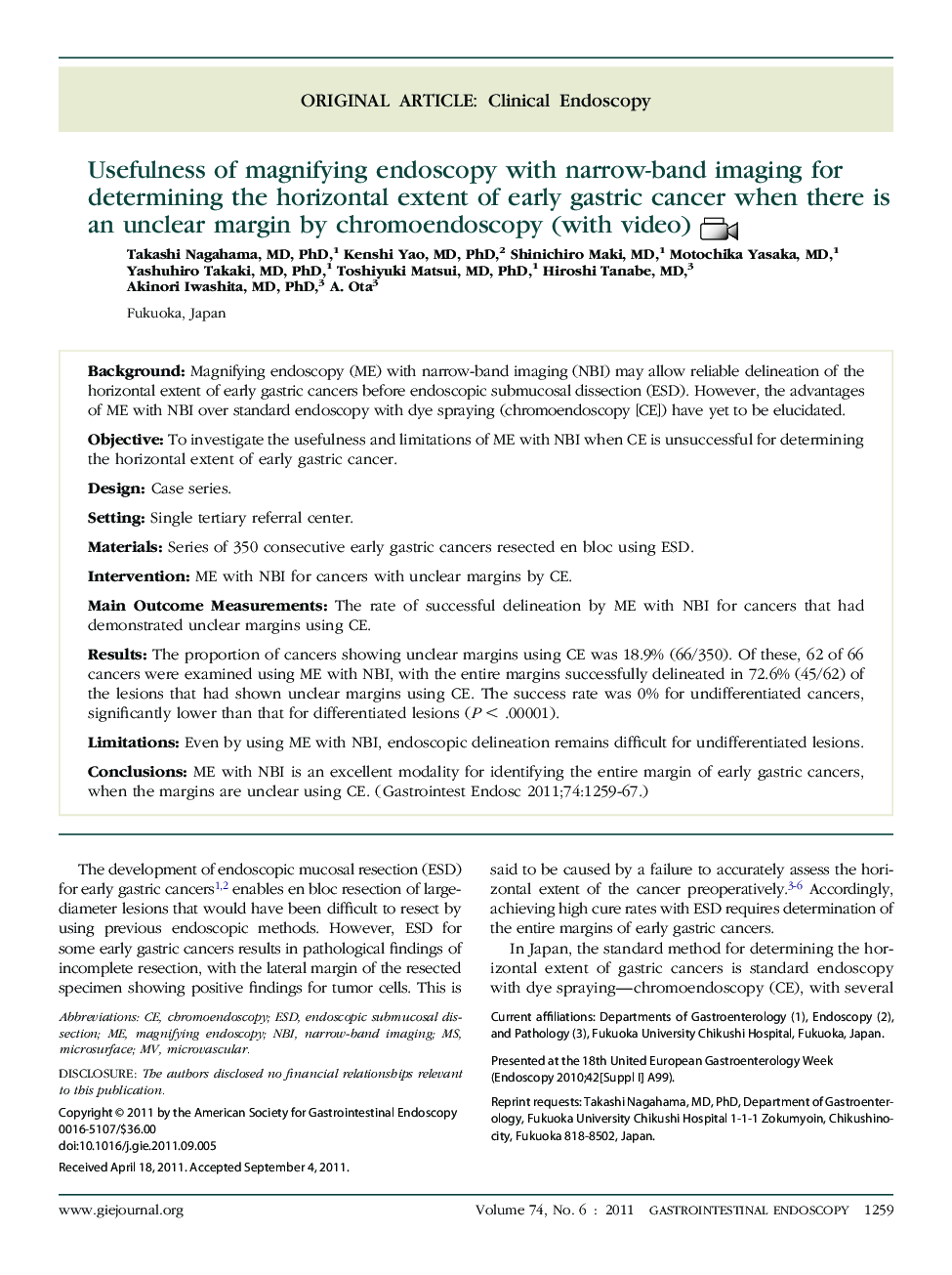 Usefulness of magnifying endoscopy with narrow-band imaging for determining the horizontal extent of early gastric cancer when there is an unclear margin by chromoendoscopy (with video) 