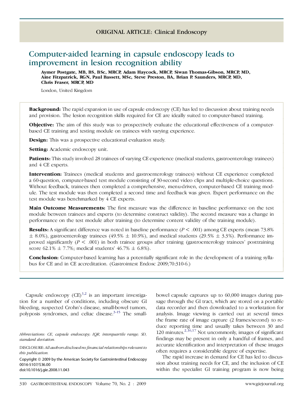 Computer-aided learning in capsule endoscopy leads to improvement in lesion recognition ability