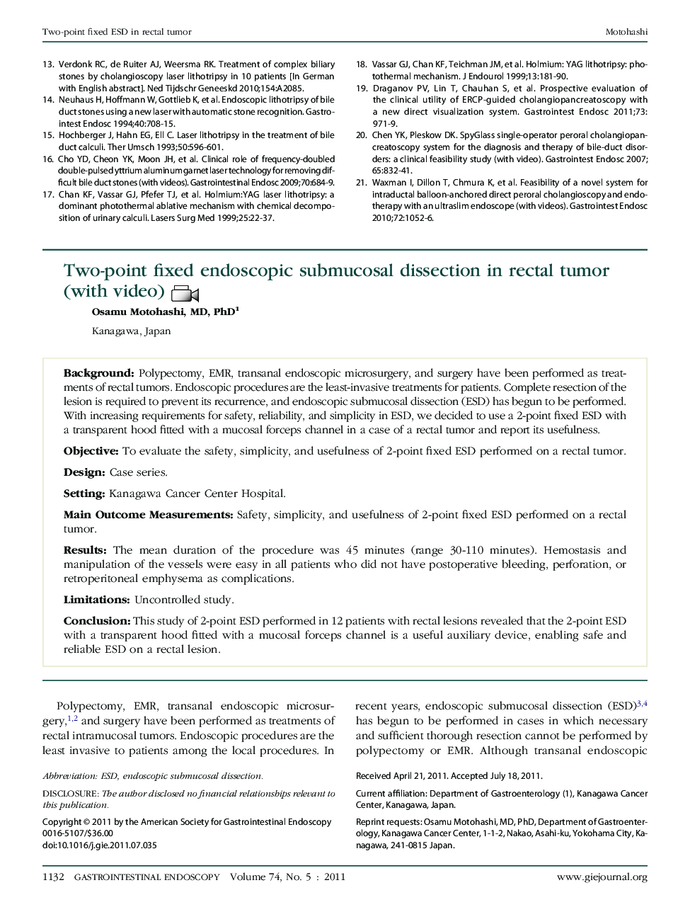 Two-point fixed endoscopic submucosal dissection in rectal tumor (with video) 