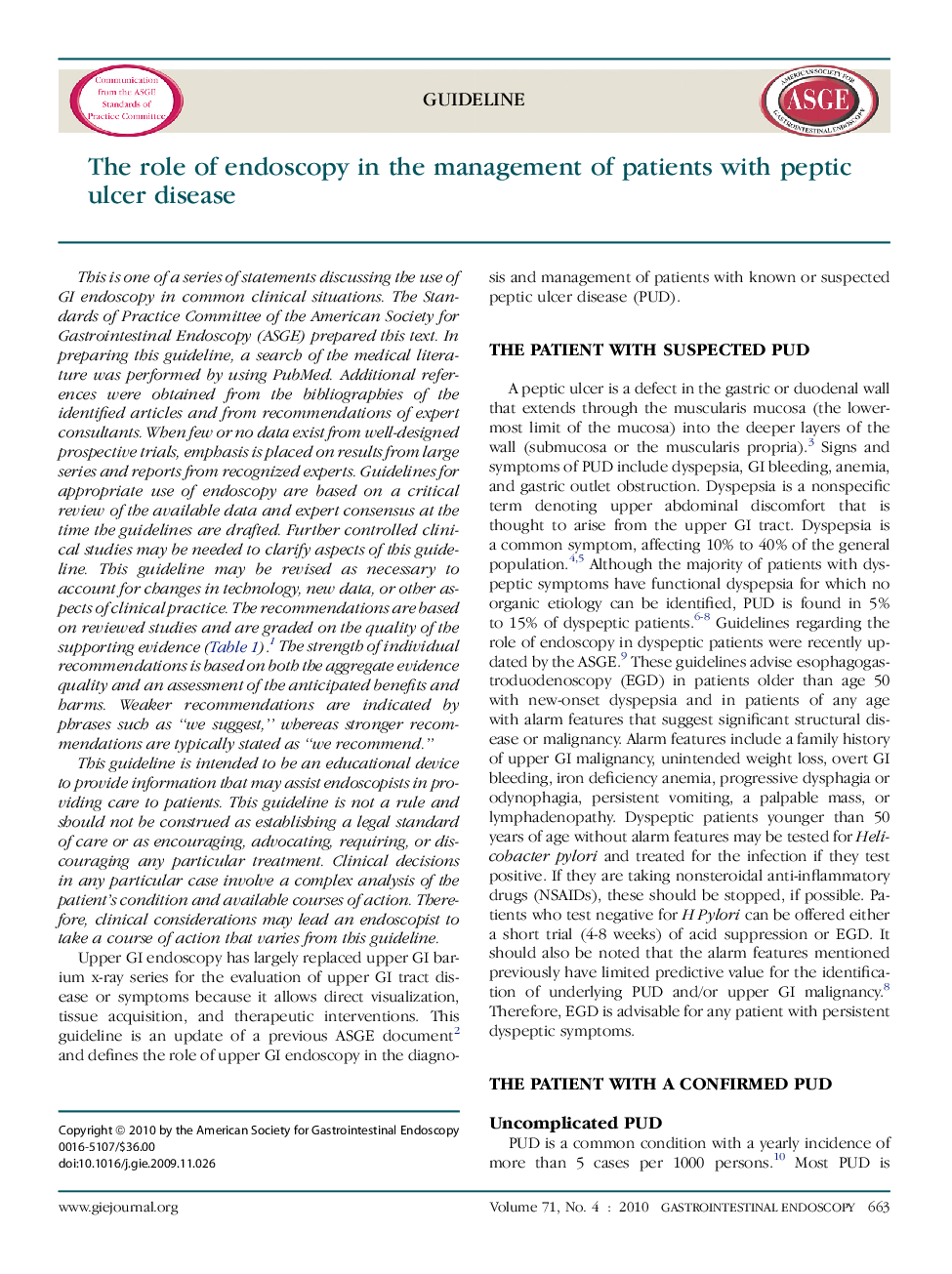 The role of endoscopy in the management of patients with peptic ulcer disease