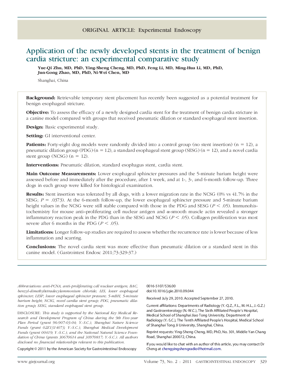 Application of the newly developed stents in the treatment of benign cardia stricture: an experimental comparative study