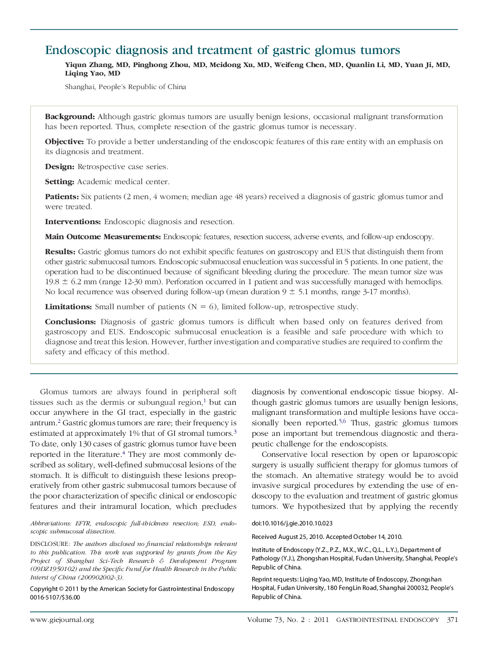 Endoscopic diagnosis and treatment of gastric glomus tumors 