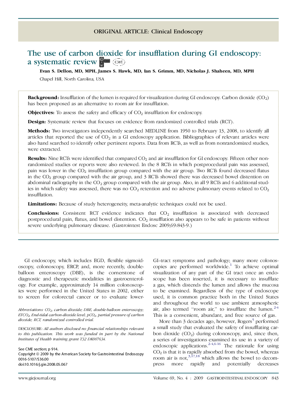 The use of carbon dioxide for insufflation during GI endoscopy: a systematic review 