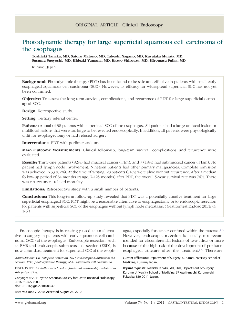 Photodynamic therapy for large superficial squamous cell carcinoma of the esophagus 