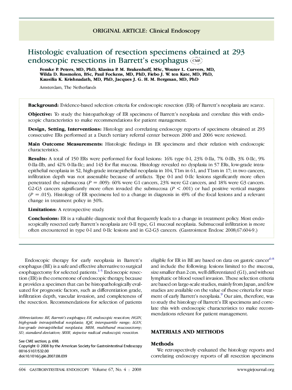 Histologic evaluation of resection specimens obtained at 293 endoscopic resections in Barrett's esophagus 