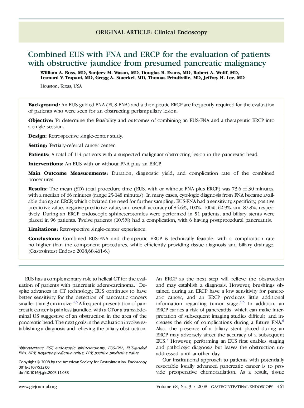 Combined EUS with FNA and ERCP for the evaluation of patients with obstructive jaundice from presumed pancreatic malignancy