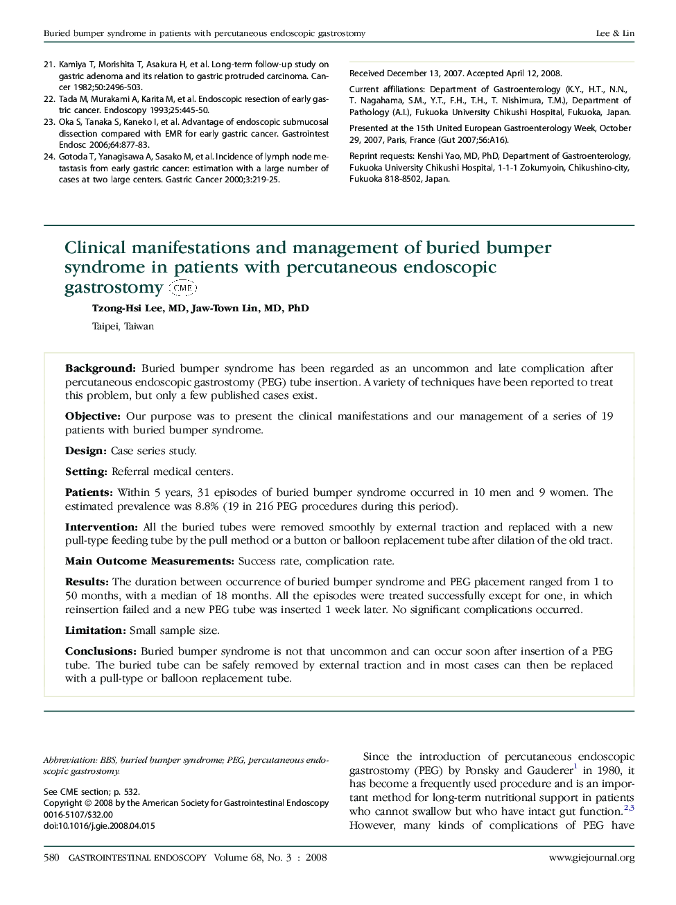 Clinical manifestations and management of buried bumper syndrome in patients with percutaneous endoscopic gastrostomy 