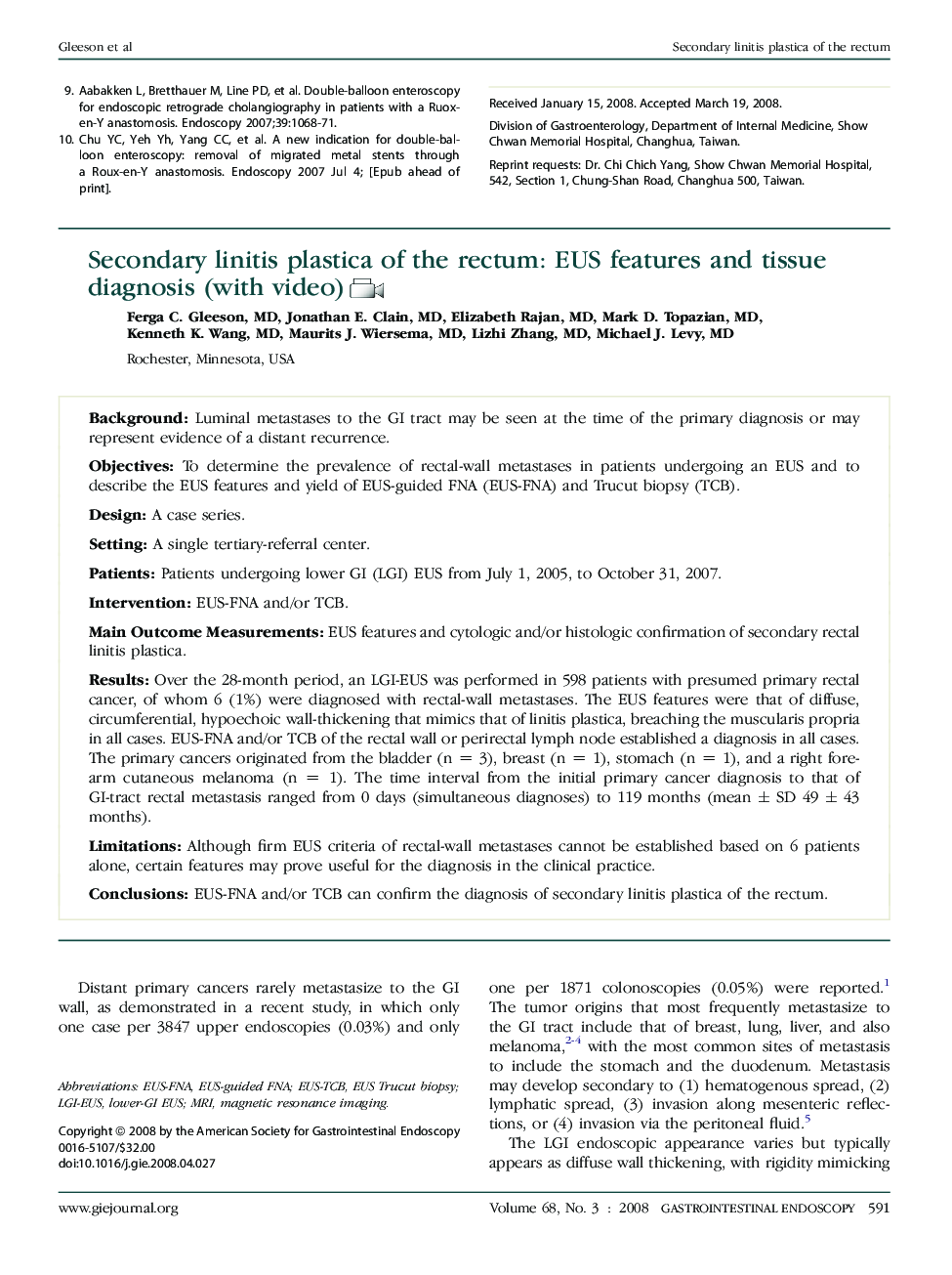 Secondary linitis plastica of the rectum: EUS features and tissue diagnosis (with video)