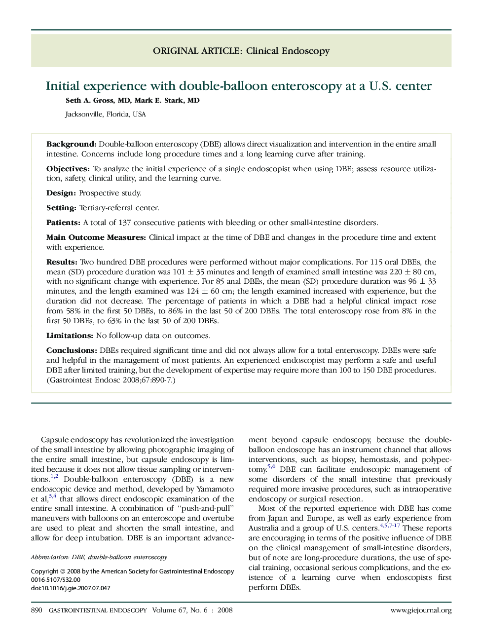 Initial experience with double-balloon enteroscopy at a U.S. center