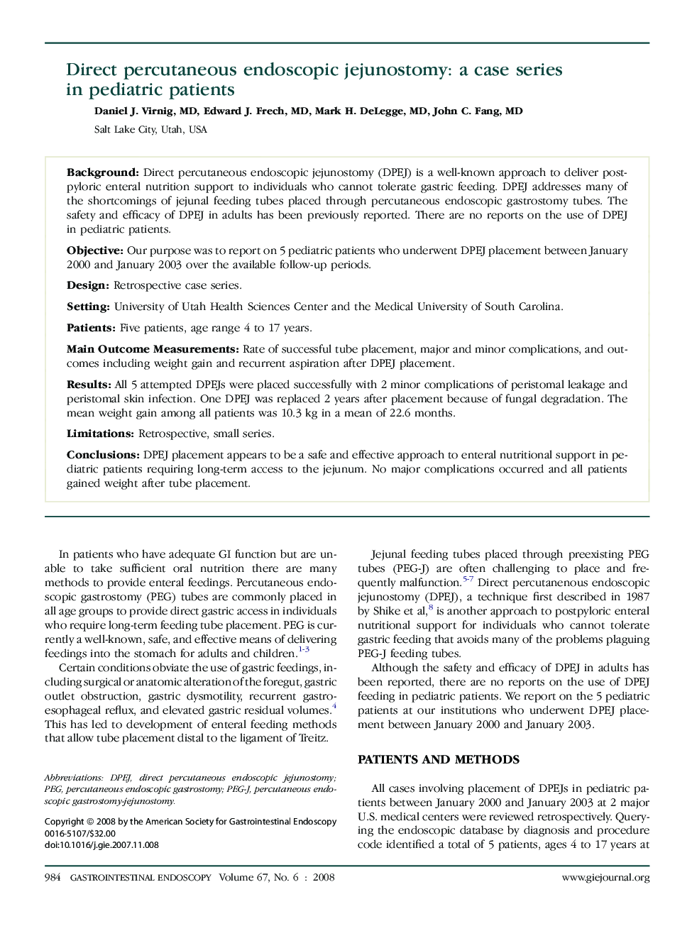 Direct percutaneous endoscopic jejunostomy: a case series in pediatric patients