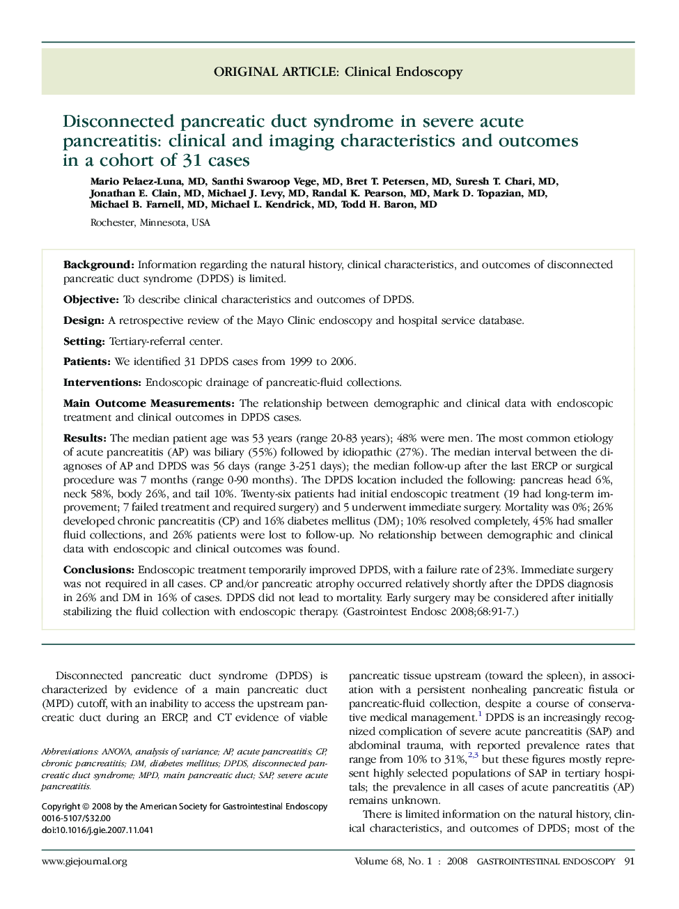 Disconnected pancreatic duct syndrome in severe acute pancreatitis: clinical and imaging characteristics and outcomes in a cohort of 31 cases