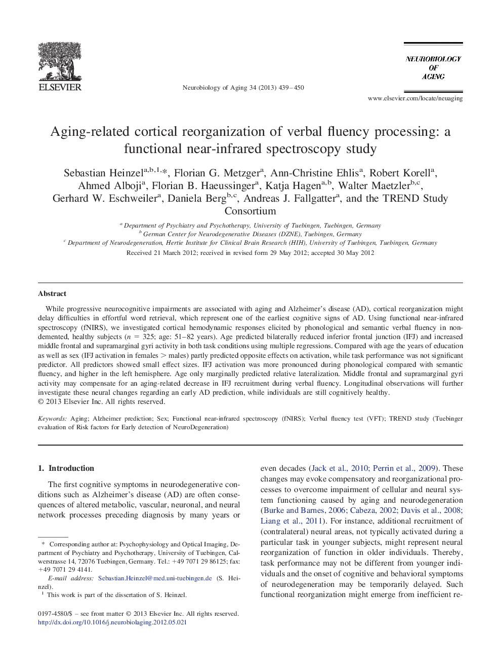 Aging-related cortical reorganization of verbal fluency processing: a functional near-infrared spectroscopy study