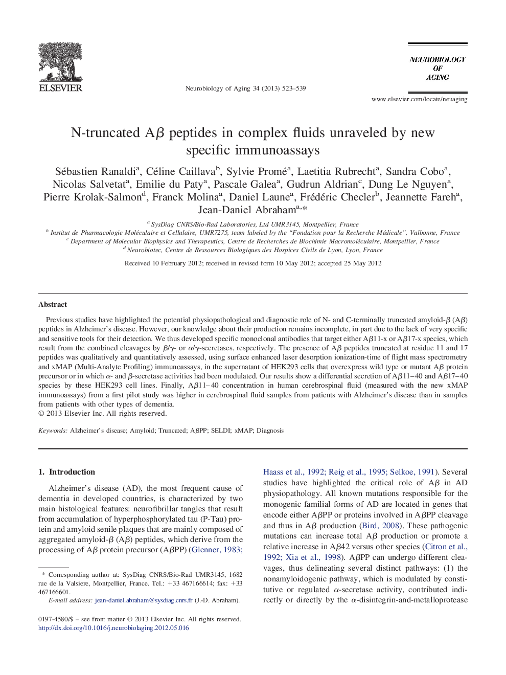 N-truncated Aβ peptides in complex fluids unraveled by new specific immunoassays