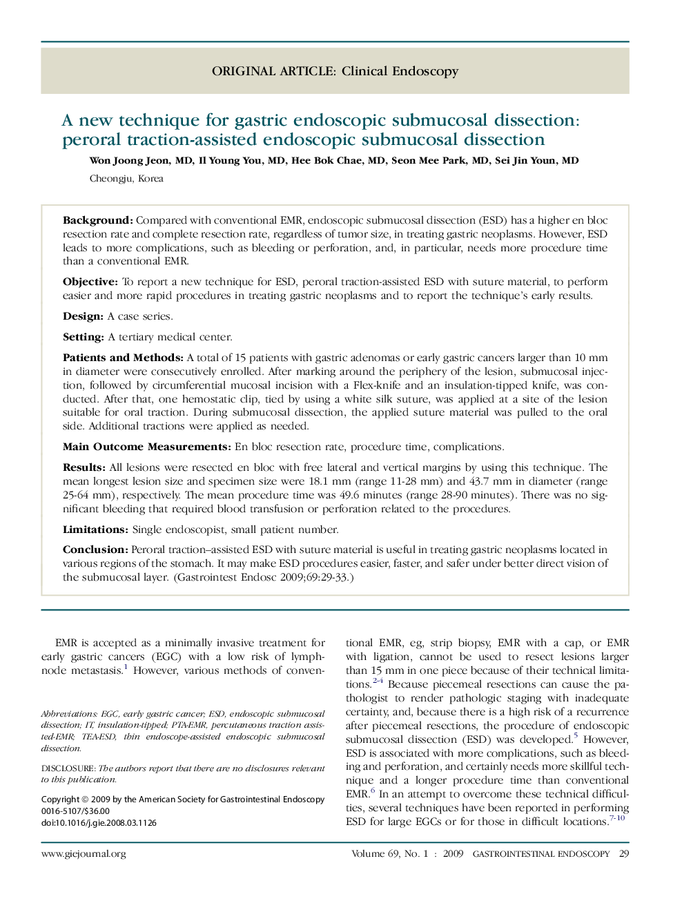 A new technique for gastric endoscopic submucosal dissection: peroral traction-assisted endoscopic submucosal dissection 