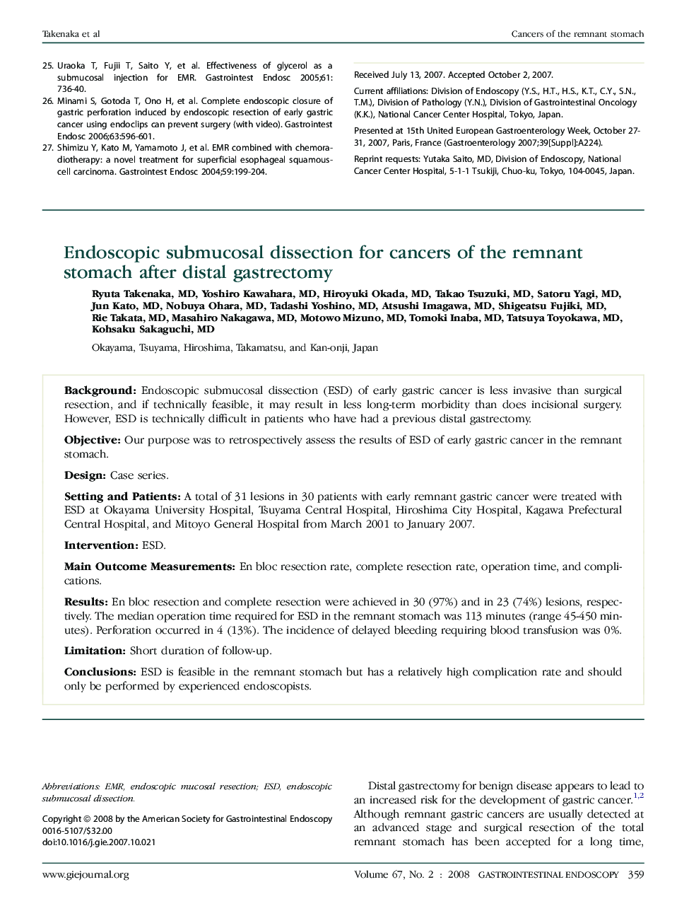 Endoscopic submucosal dissection for cancers of the remnant stomach after distal gastrectomy